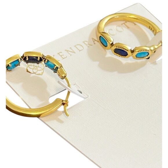 Kendra Scott Jewelry - New Kendra Scott Mini Elisa Hoop Earrings In Vintage Gold Blue Mix Gift For Her